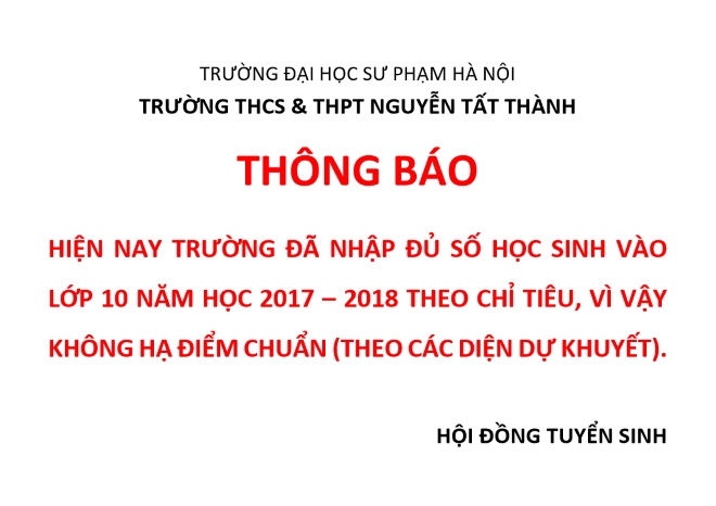 Thông báo KHÔNG hạ điểm chuẩn