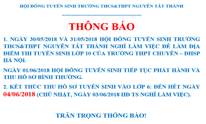 Thông báo lịch làm việc của Hội đồng tuyển sinh