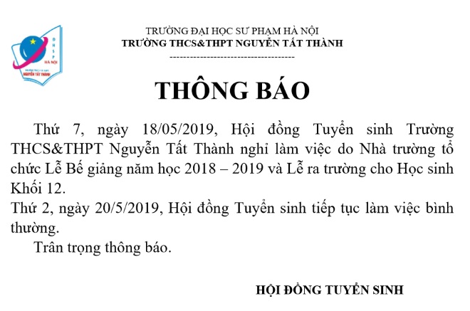 Thông báo nghỉ tuyển sinh ngày 18/05/2019