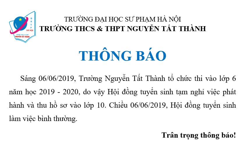 Thông báo tạm nghỉ tuyển sinh lớp 10 ngày 06-06-2019