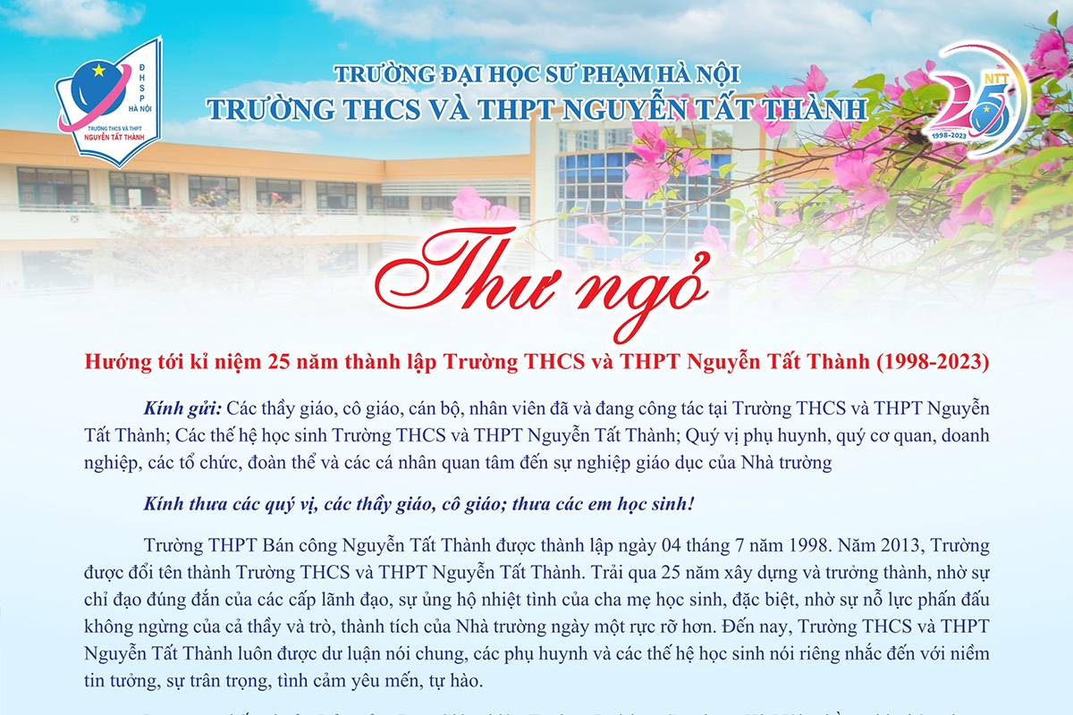 Thư ngỏ hướng tới kỉ niệm 25 năm thành lập Trường